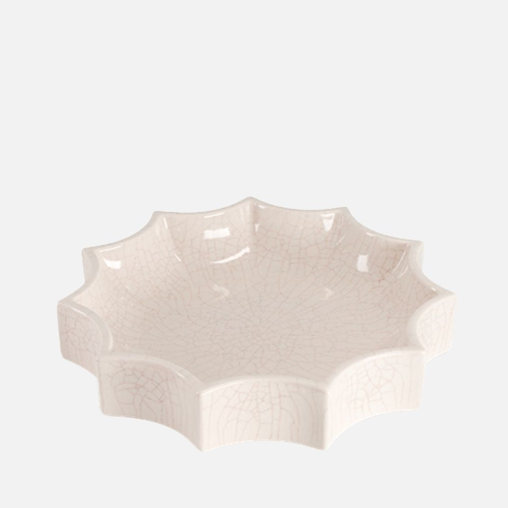 The Socialite Family Tasca décor tray in white crackle-glazed ceramic, 22cm, front view 2