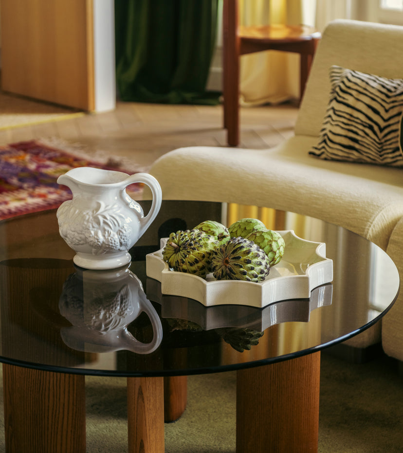The Socialite Family Tasca décor tray in white crackle-glazed ceramic, 34cm, styled in a room setting