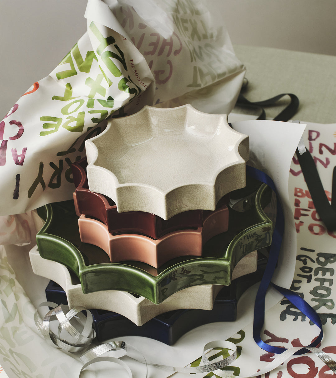 The Socialite Family Tasca décor tray in white crackle-glazed ceramic, 22cm, styled in a room setting 3