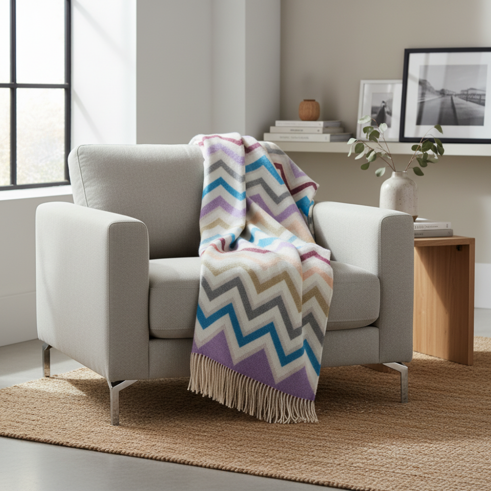 Plaid Watamu 130x190 cm in wool blend zig zag