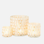 Cylinder Mosaic Glass Candle Holder – Off-White & Gold