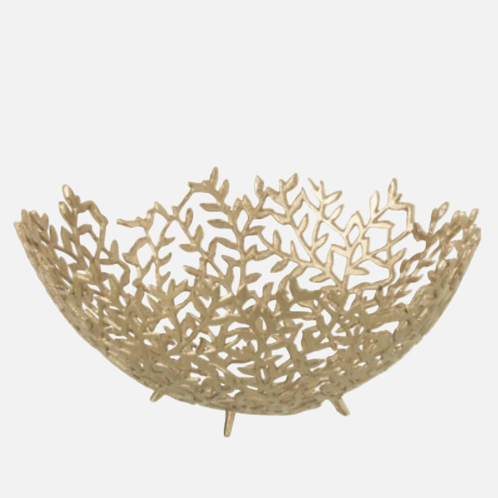 Large Gold Leaf Decorative Bowl – Aluminum Centerpiece Dish