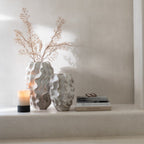 Abstract Waves Porcelain Vase – Large Beige Sculptural Accent