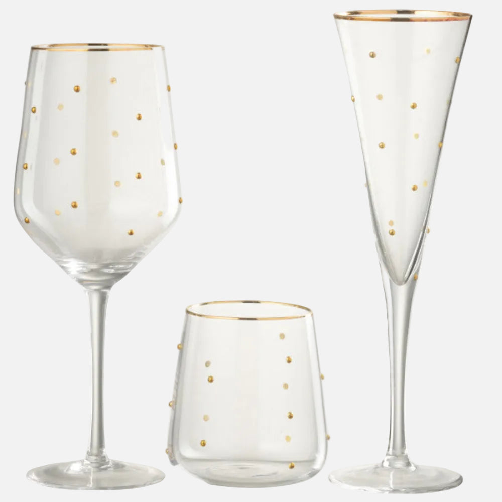 Gold Dotted Champagne Glass – Elegant Transparent Flute