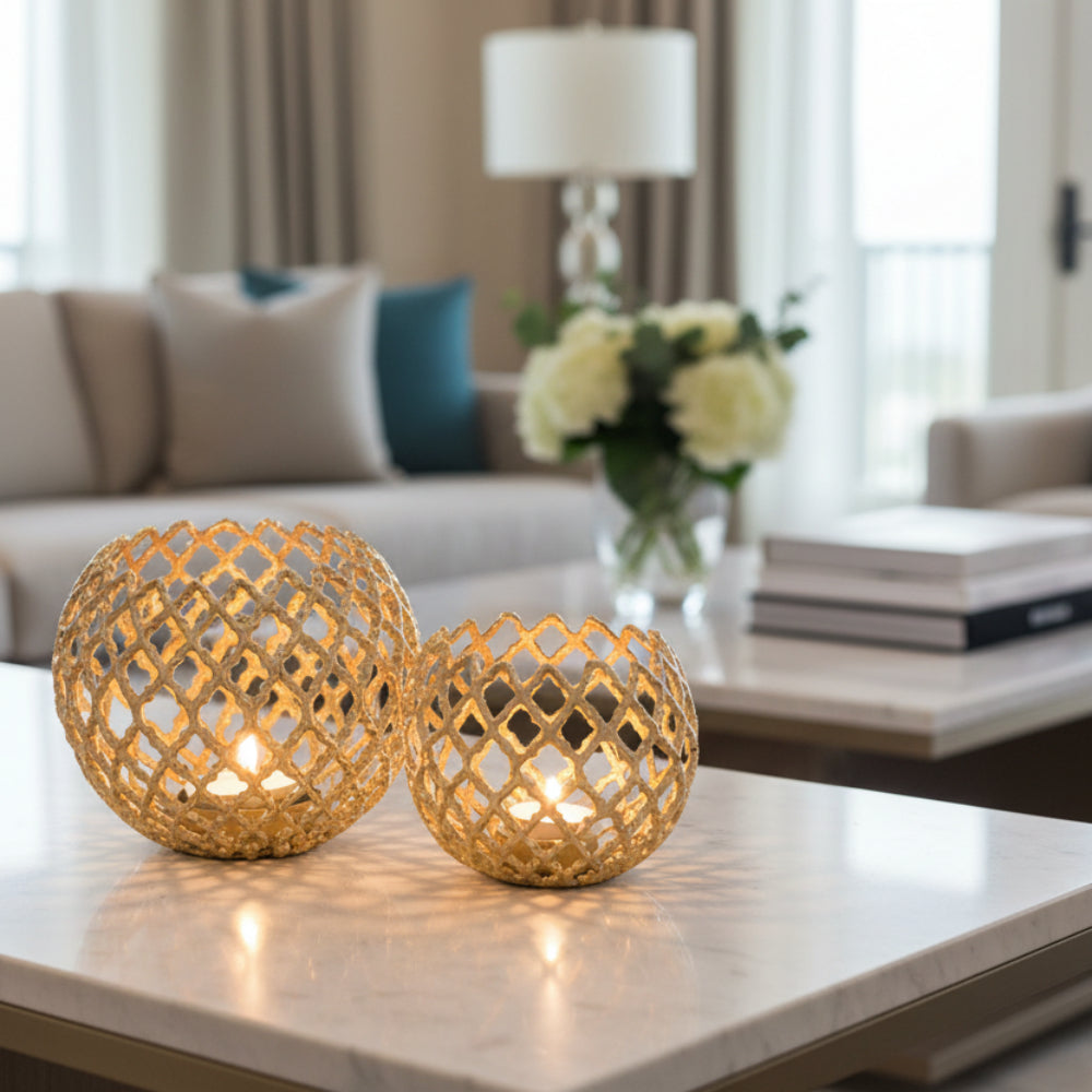 Gold Aluminium Candle Holder – Large Decorative Accent