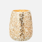 Crackled Glass Candle Holder – Gold Decorative Candle Light